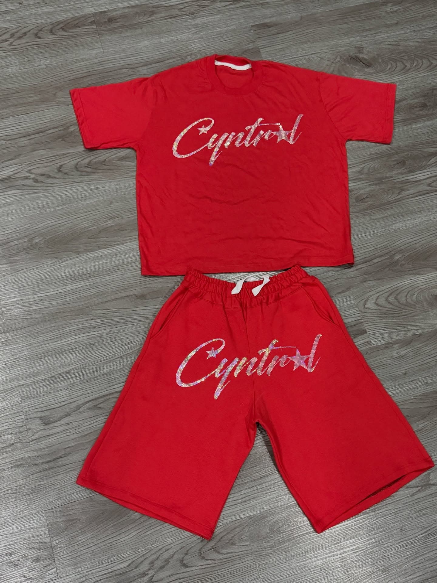 Red Cyntral tee and shorts set